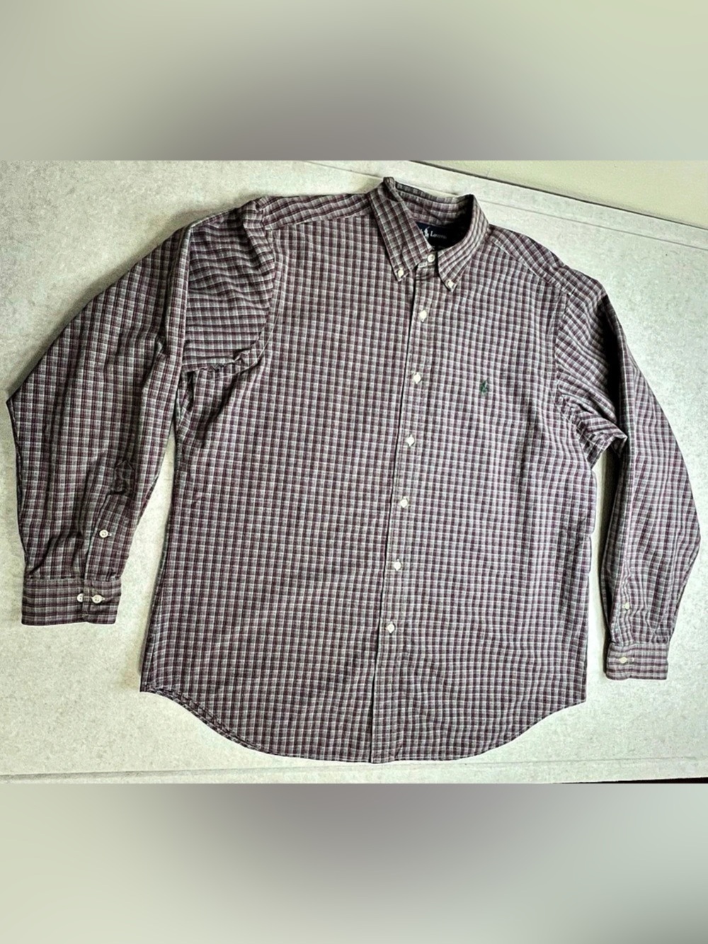 Ralph Lauren Plaid Button Down Dress Shirt Purple Green 17 XL Classic Fit